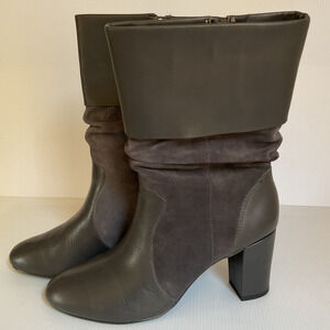 Grey Suede & Leather Amanda Mid-Calf Slouch Boot 9 M Women's Dressy